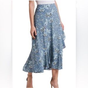 Max Studio Faux Wrap Floral Blue Midi Skirt